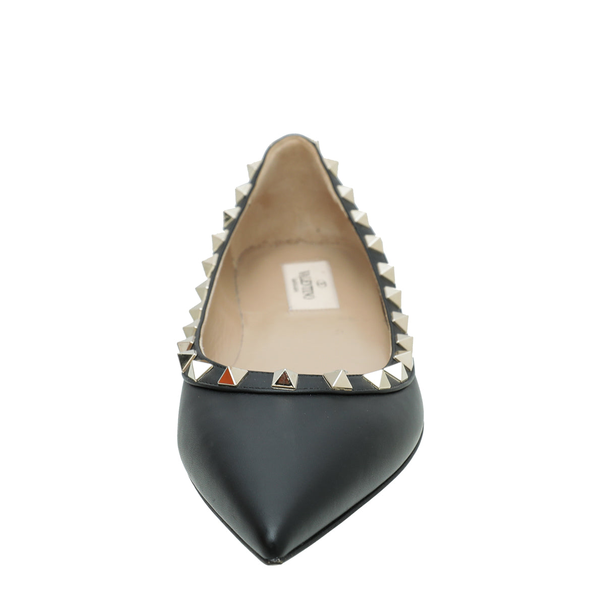 Valentino Black Rockstud Calfskin Flat Ballet 37.5-Valentino-THE CLOSET