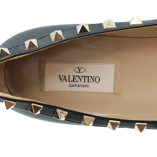 Valentino Black Rockstud Calfskin Flat Ballet 37.5