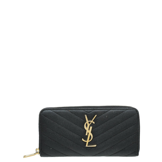 Saint Laurent Monogram Zip Around Wallet Grain De Poudre Dark