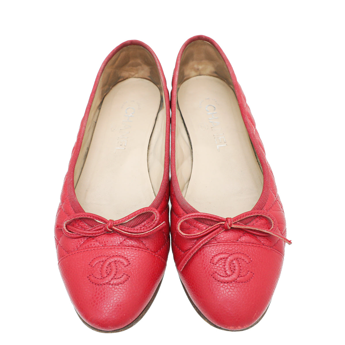 Chanel Red CC Cap Toe Bow Flat Ballerina 38