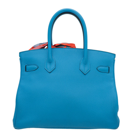 Hermes Bleu Zanzibar Birkin 30 Bag w/ Twilly