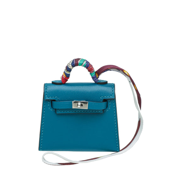 Hermes Blue Izmir Kelly Micro Twilly Bag Charm – The Closet
