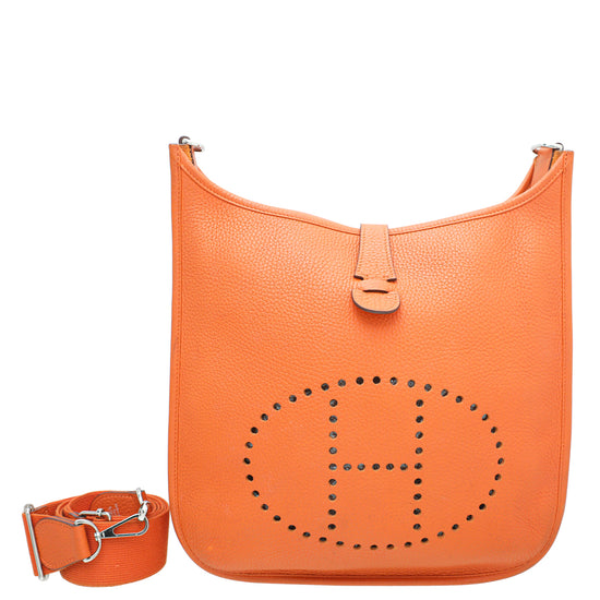 HERMES Evelyne PM III Clemence Leather Crossbody Bag Orange