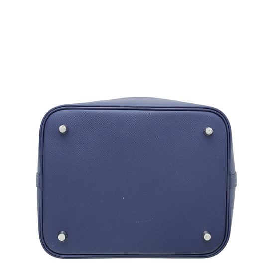 Hermes Picotin Lock Bag Tressage Epsom Leather Palladium Hardware In Navy  Blue