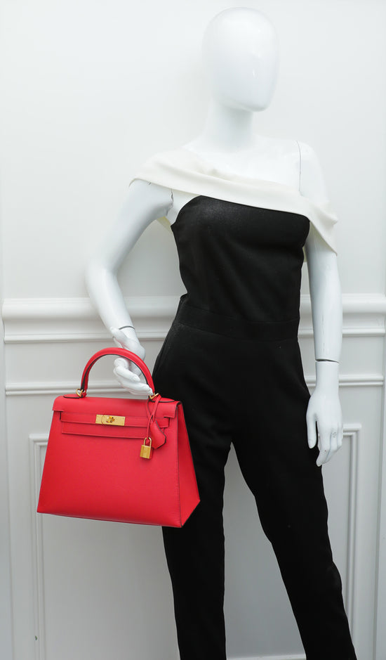 Hermes Kelly 28 Casaque Sellier Bag Rouge de Coeur / Rose Extreme