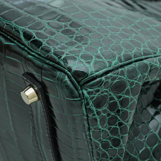 Hermes Vert Emerald Shiny Crocodile Porosus Birkin 35 Bag – The Closet
