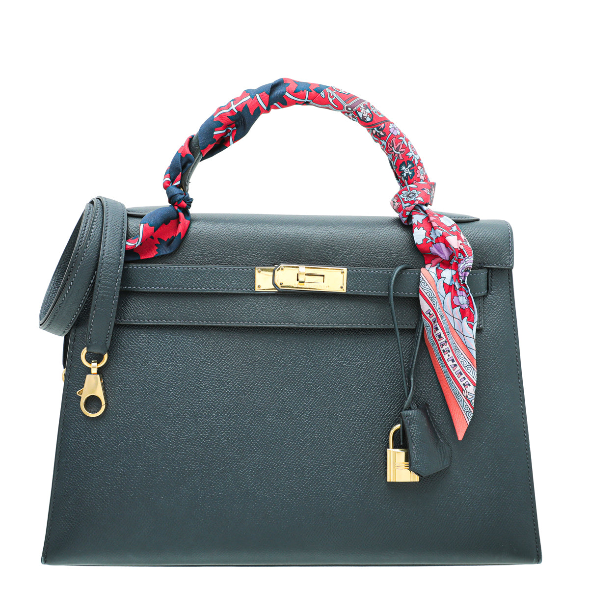 Hermes Indigo Kelly 32 Bag W/ Twilly-Hermes-THE CLOSET