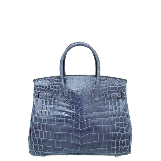 Hermes Birkin 35 Bag Blue Brighton Porosus Crocodile Palladium