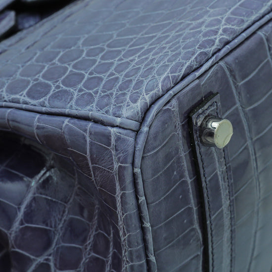 Hermes 35cm Blue Brighton Shiny Porosus Crocodile Birkin Bag with, Lot  #56038