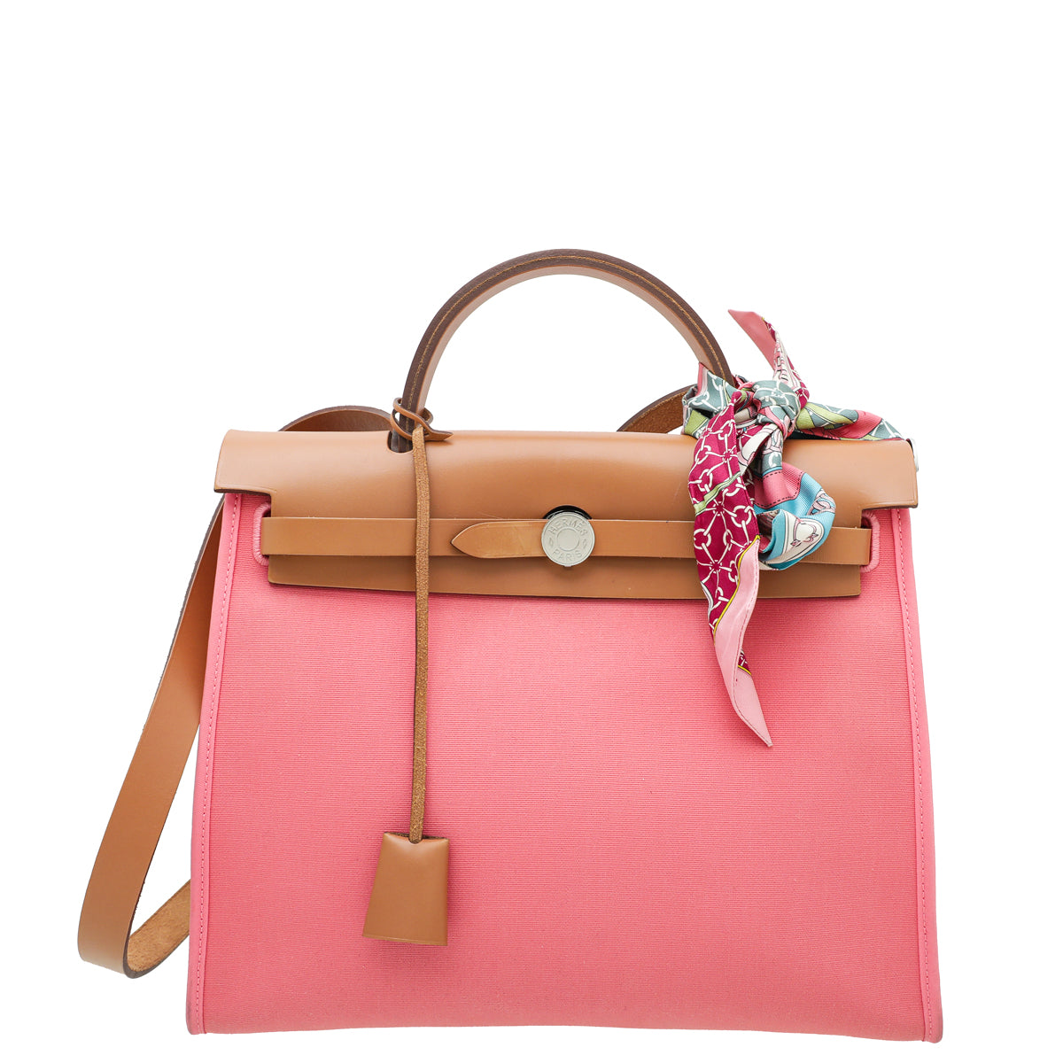 Hermes Bicolor Herbag PM Vache Hunter Toile Bag W/ Twilly-Hermes-THE CLOSET