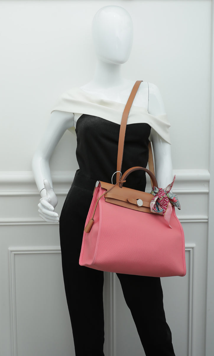 Hermes, Bags, Hermes Herbag Zip Leather And Toile 3 Pink