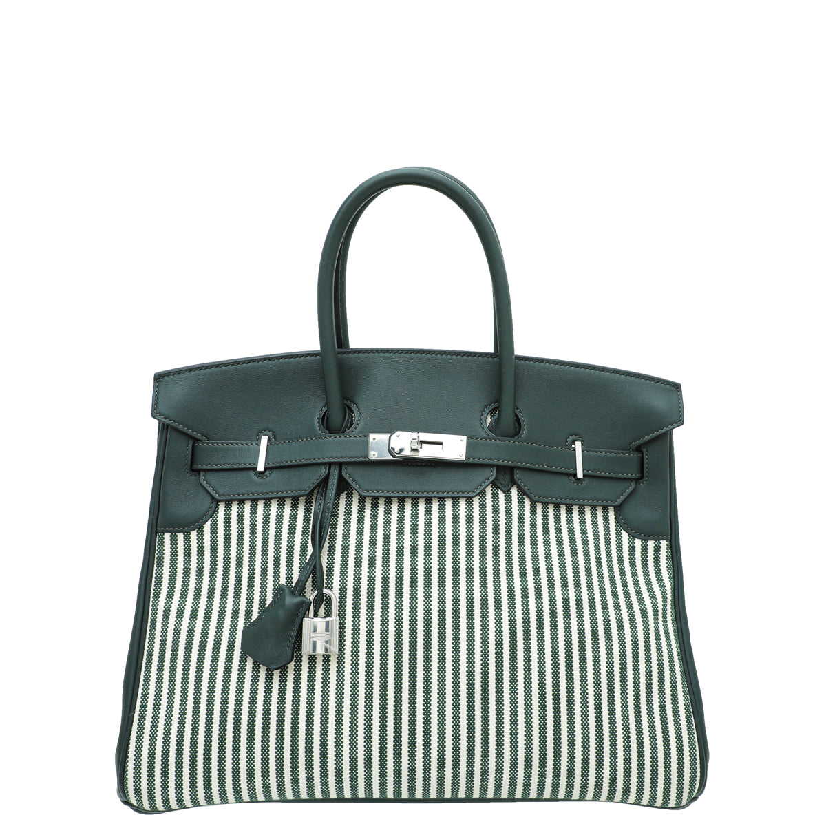 Hermes Ecru Vert Anglais Ltd. Ed. Toile Riga Birkin 35 Bag-Hermes-THE CLOSET