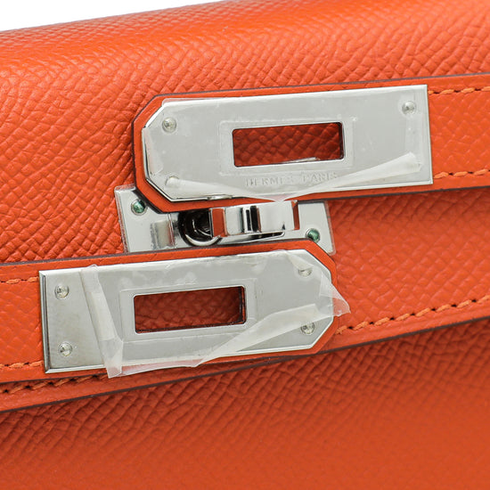 Hermes Kelly Wallet Clutch Feu Orange Chevre Palladium Hardware