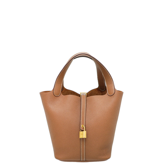 Hermes Gold Brown Picotin Lock 18 PM Gold Hardware Handbag Bag