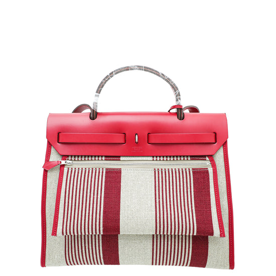 Hermes Herbag 31 in Rouge H Toile and Vache Hunter Leather with