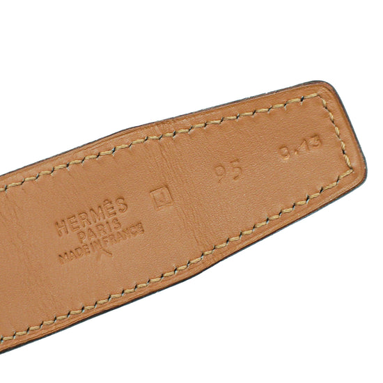 Hermes 32 mm men's leather strap in dark grey smooth Porosus crocodile  leather (strap width: 1.25) & 5382 buckle, si…