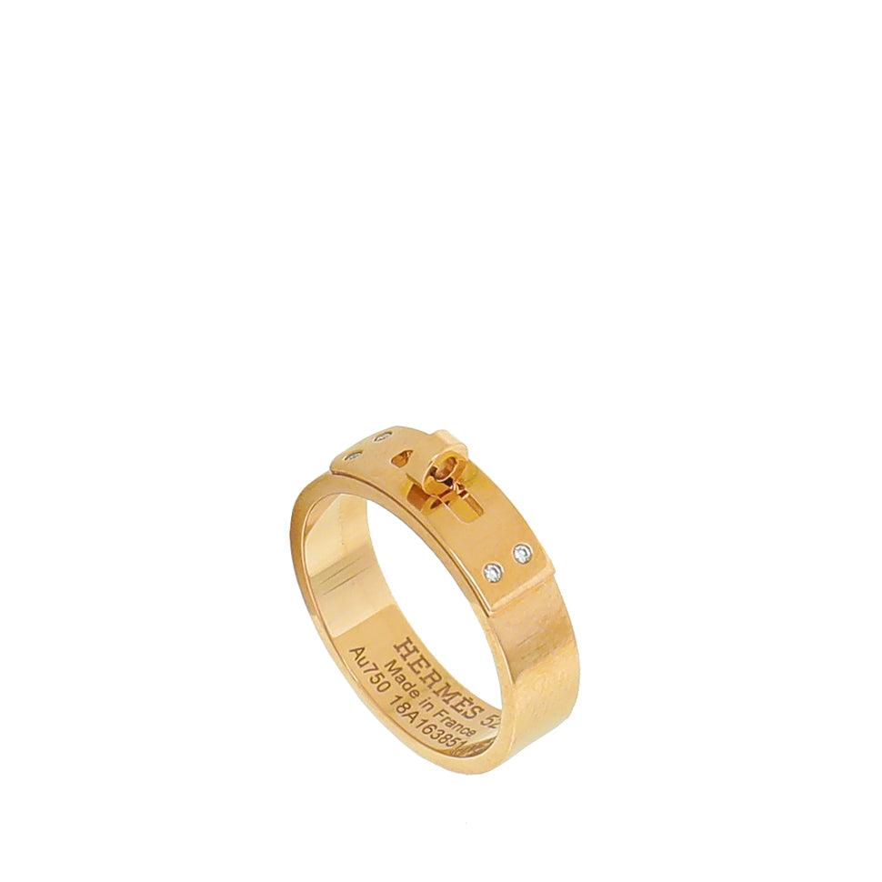 Hermes 18K Rose Gold 4 Diamond Kelly Small Model Ring 52-Hermes-THE CLOSET