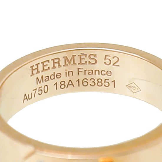 Hermes 18K Rose Gold 4 Diamond Kelly Small Model Ring 52