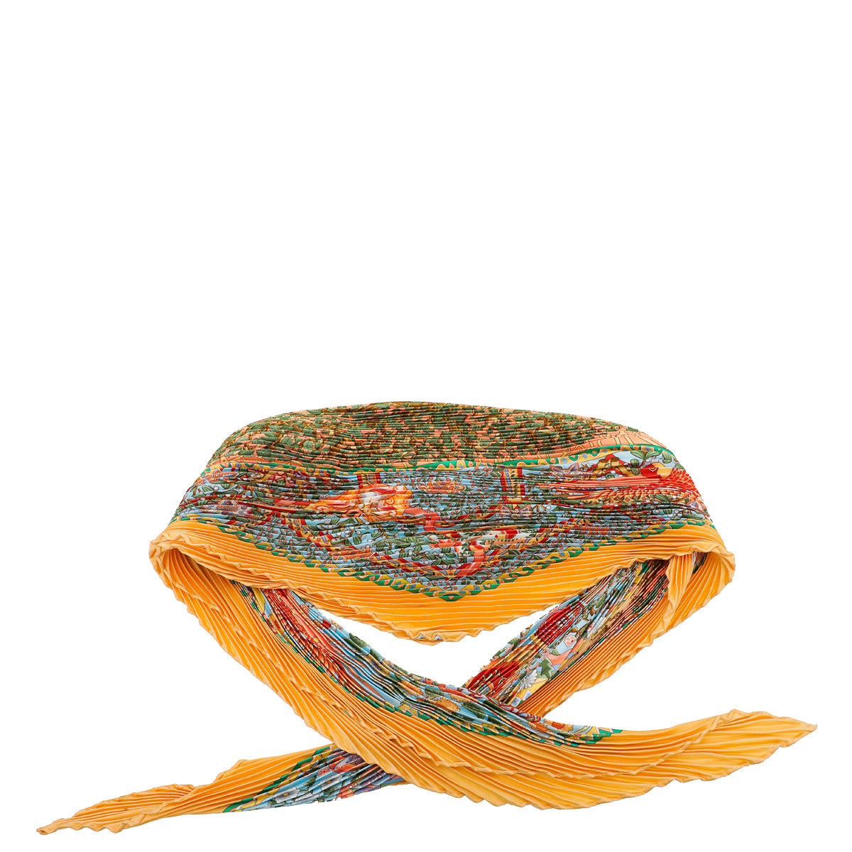 Hermes Orange Multicolor Axis Mundi Plisse Scarf-Hermes-THE CLOSET