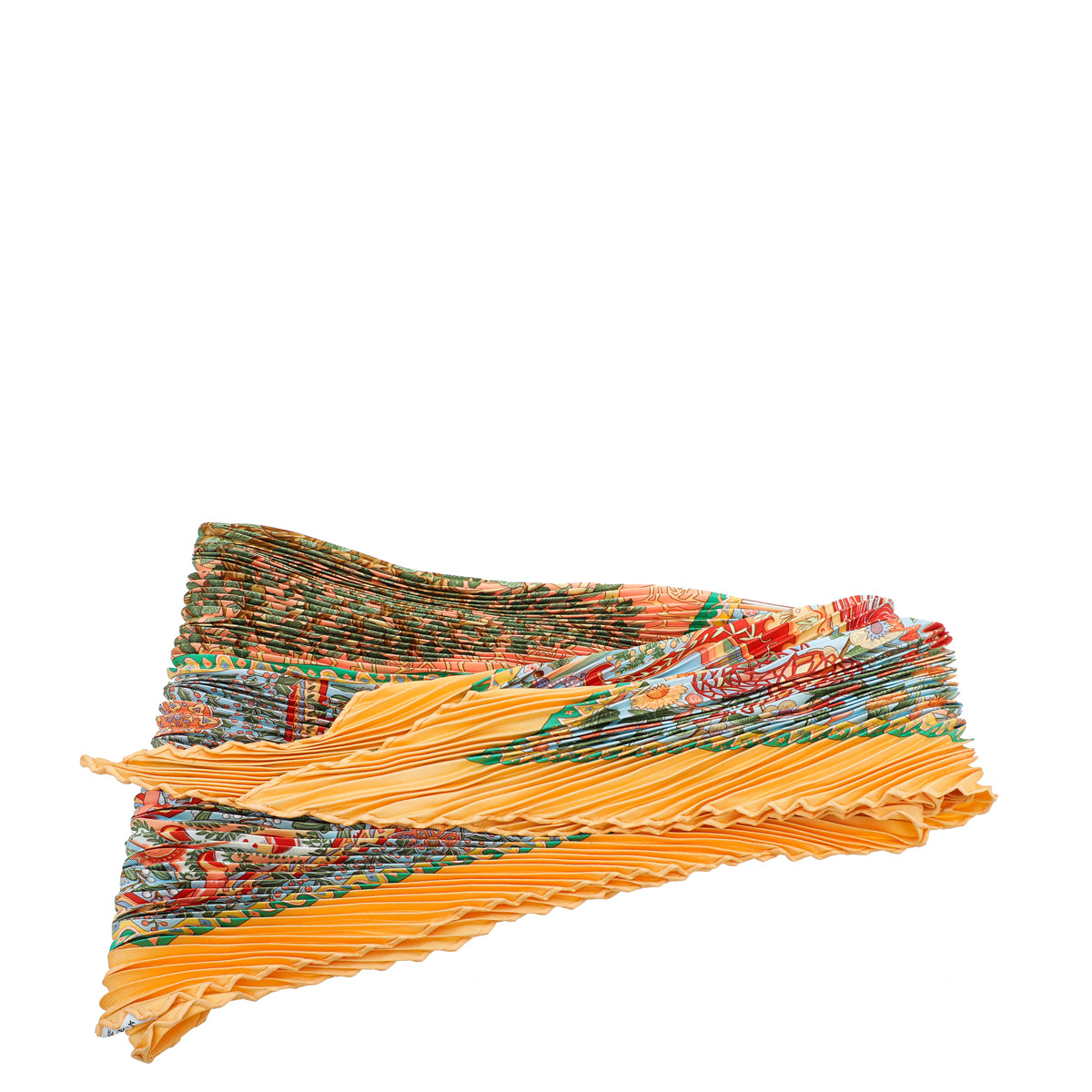 Hermes Orange Multicolor Axis Mundi Plisse Scarf-Hermes-THE CLOSET