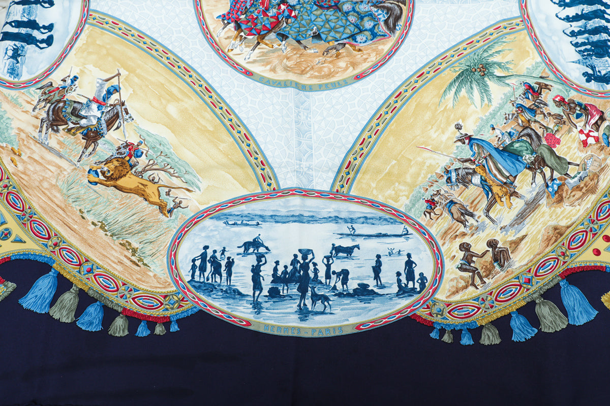 Hermes Multicolor Cavaliers Peuls by Jean de Fougerolle Silk Scarf