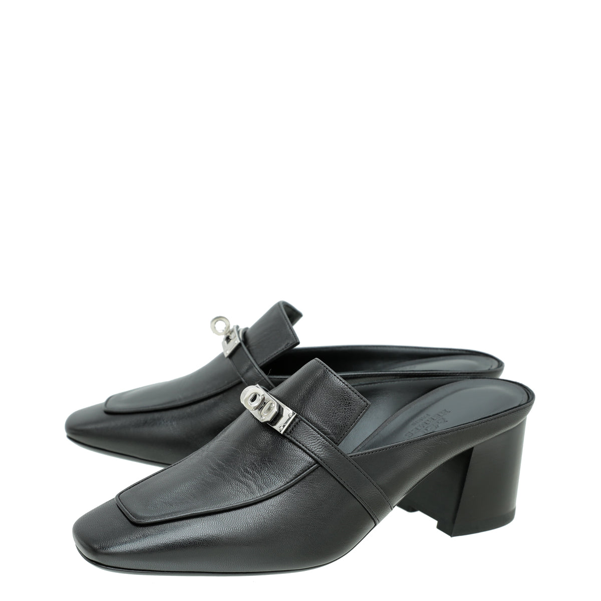 Hermes Noir Kelly Goatskin Blossom mule 39-Hermes-THE CLOSET