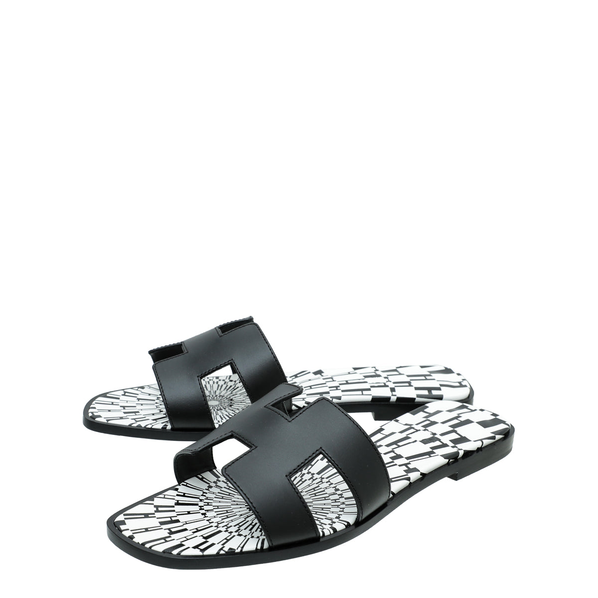 Hermes Noir Oran Print Sole Sandal 39-Hermes-THE CLOSET