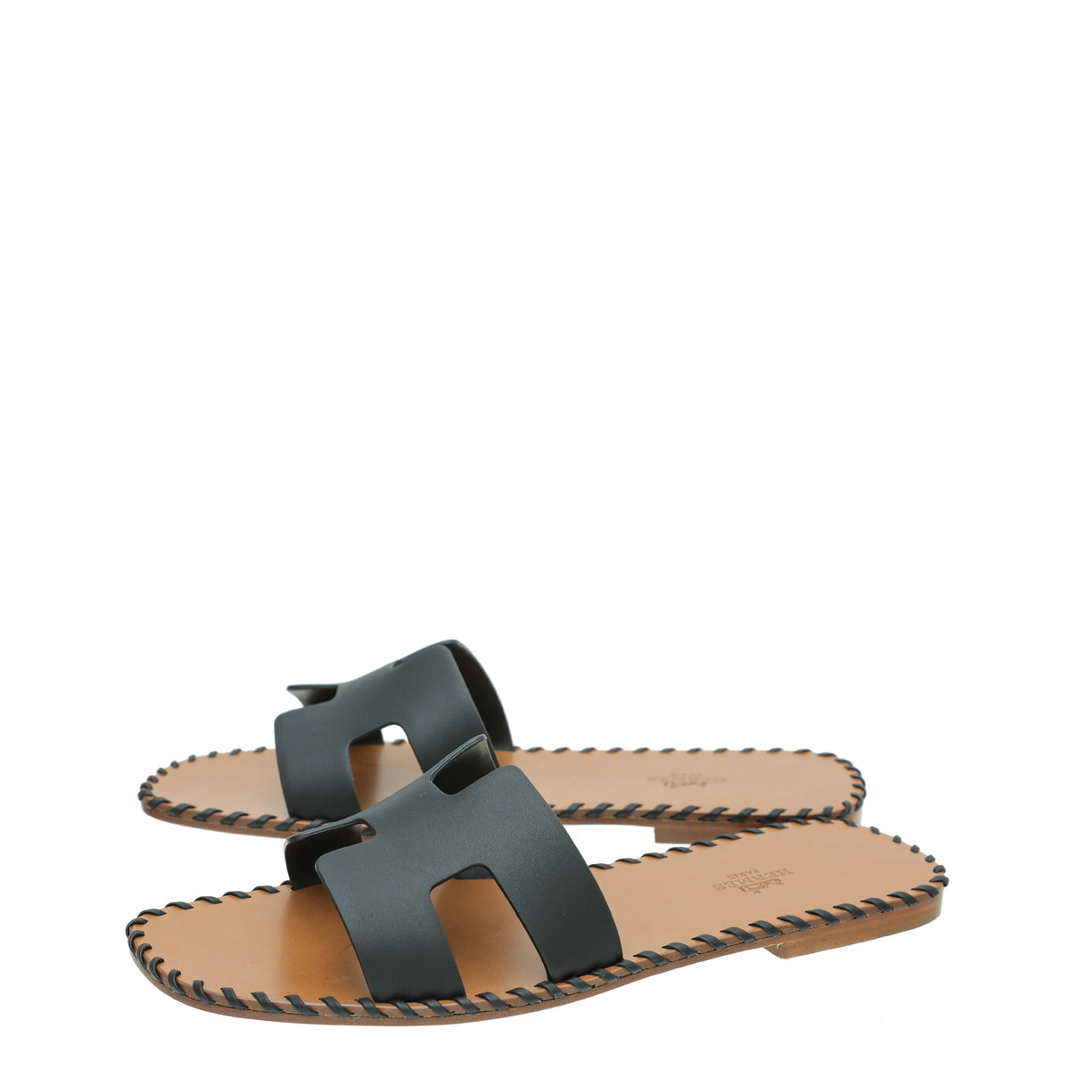 Hermes Noir Oran Braided Sole Edge Sandal 39