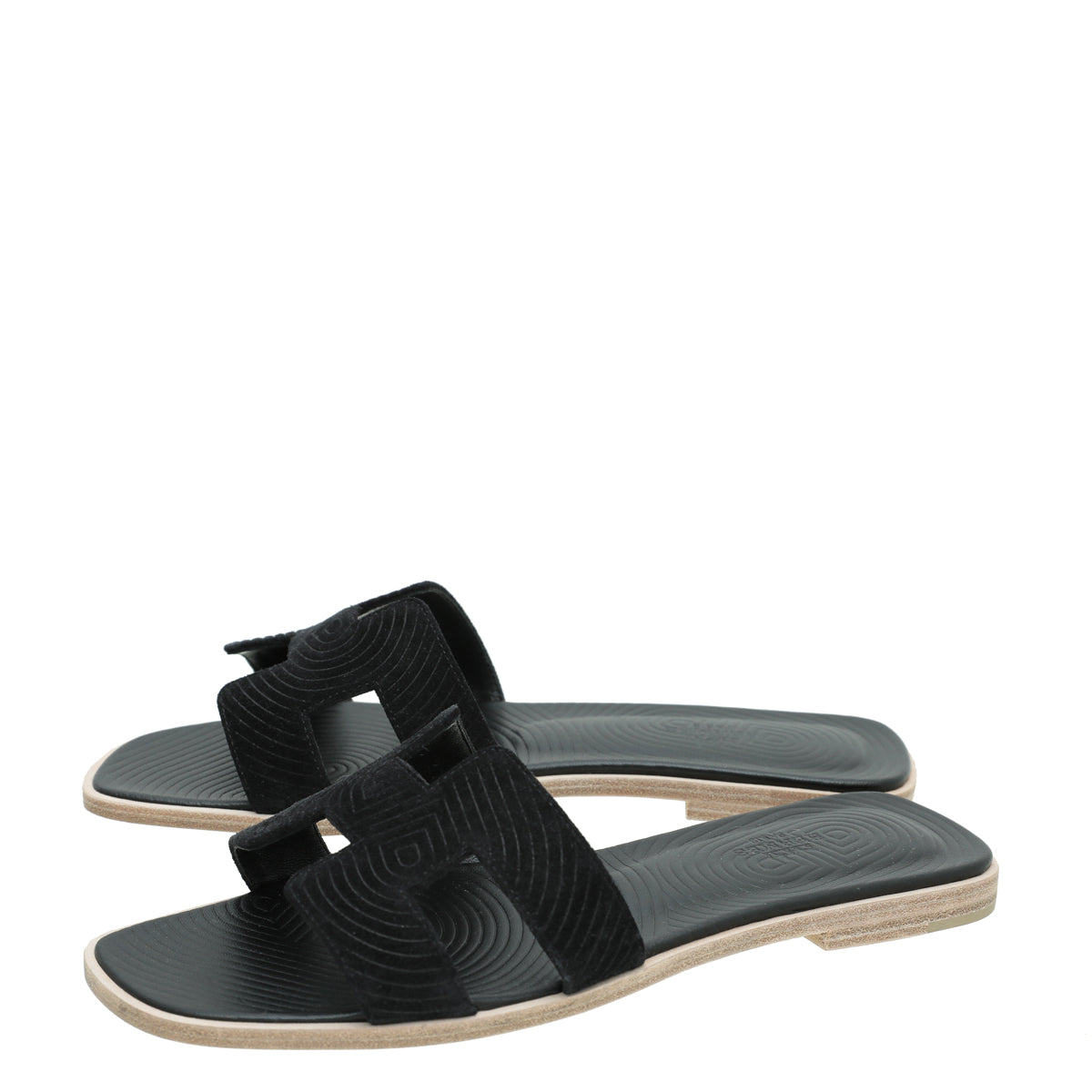 Hermes Black Suede Embossed Goatskin Oran Sandal 39-Hermes-THE CLOSET