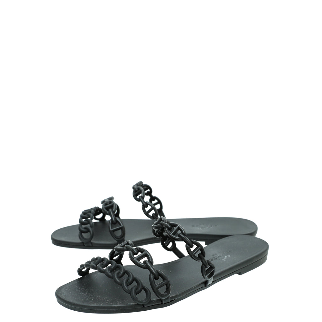 Hermes Black Chain D Ancre Rivage Rubber Sandals 35 THE CLOSET