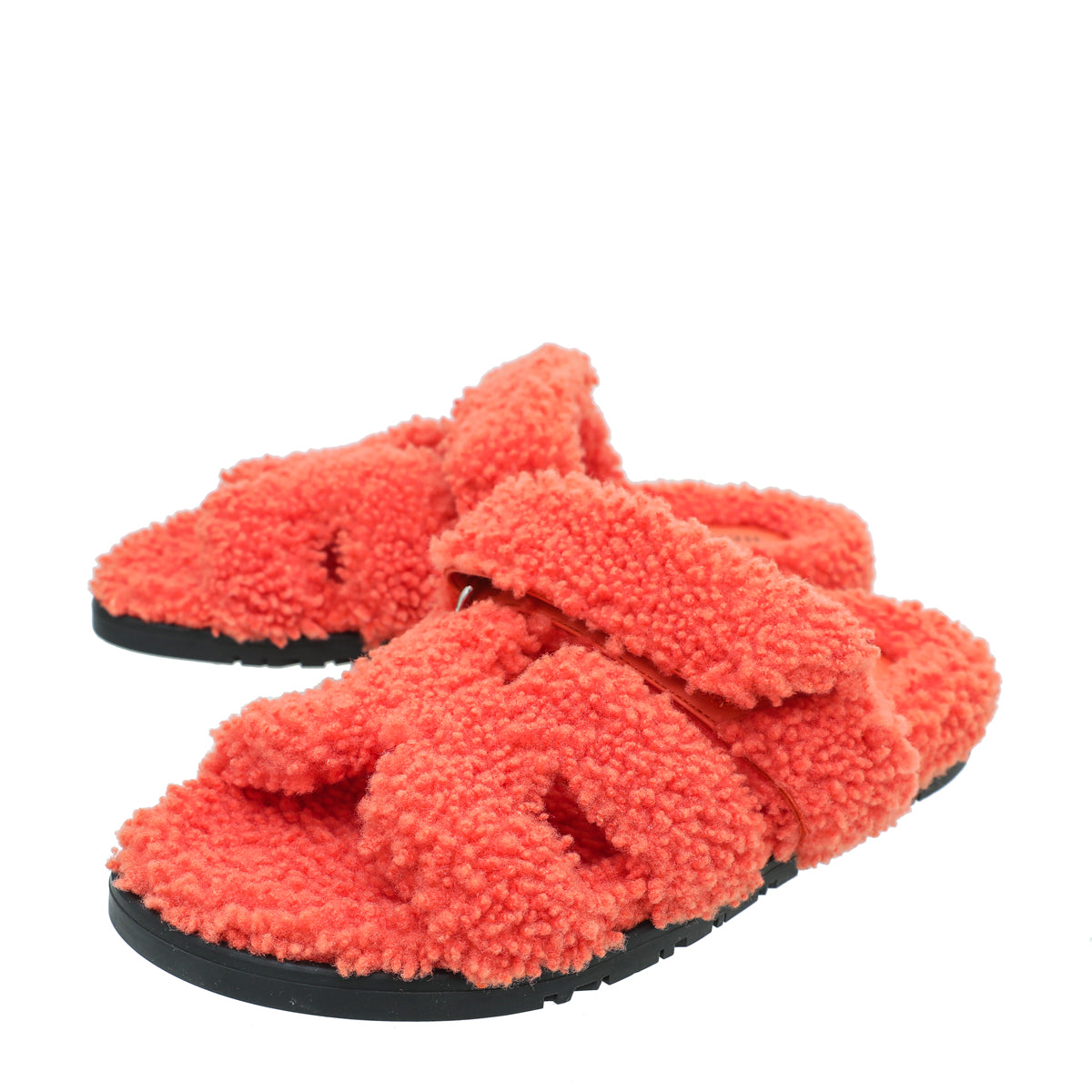 Hermes Orange Woolskin Chypre Sandal 38-Hermes-THE CLOSET