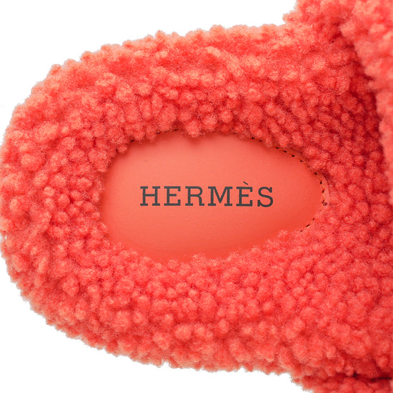 Hermes Orange Woolskin Chypre Sandal 38