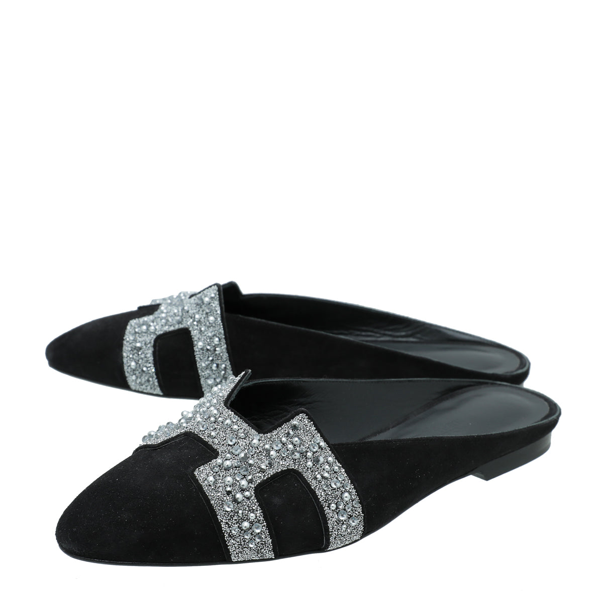 Hermes Black Suede Crystal Beads Roxane Mules 36-Hermes-THE CLOSET