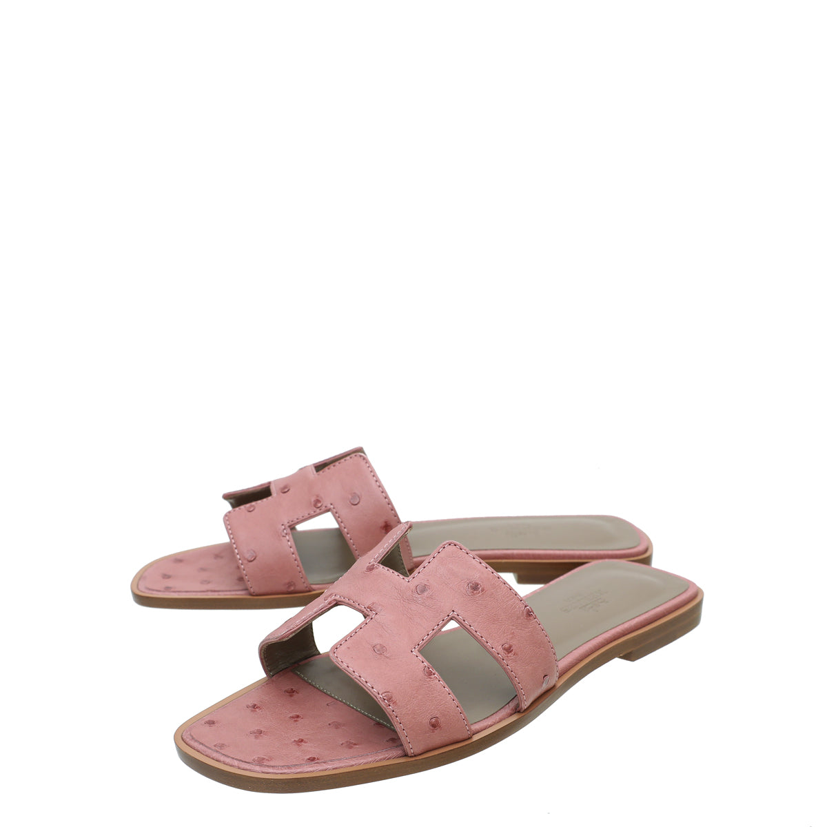 Hermes Rouge Blush Ostrich Oran Sandal 38-Hermes-THE CLOSET