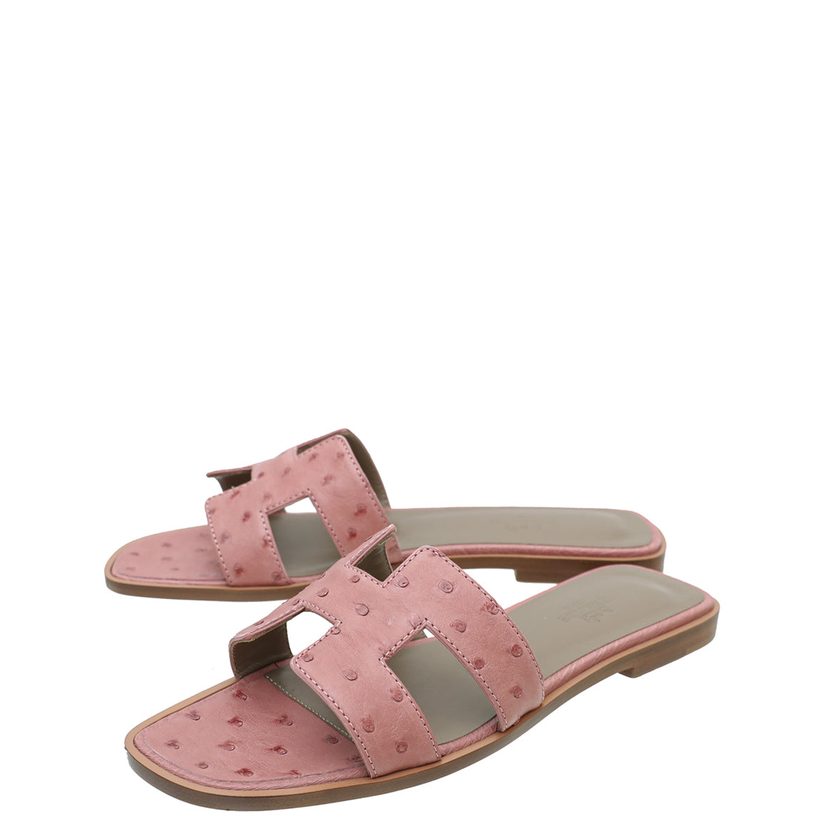 Hermes Rouge Blush Ostrich Oran Sandal 37.5-Hermes-THE CLOSET