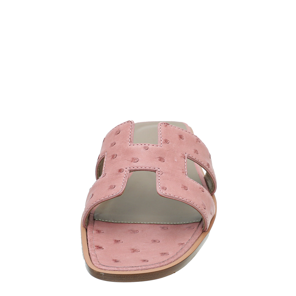 Hermes Rouge Blush Ostrich Oran Sandal 37.5-Hermes-THE CLOSET