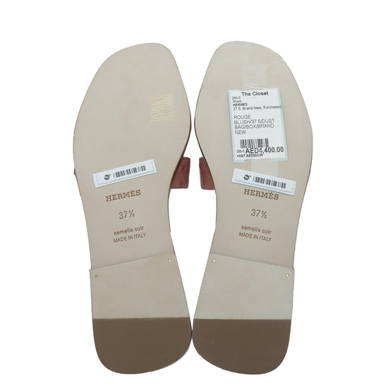 Hermes Oran Sandal Rouge Blush Chevre 37.5 / 7.5 New More Sizes Available