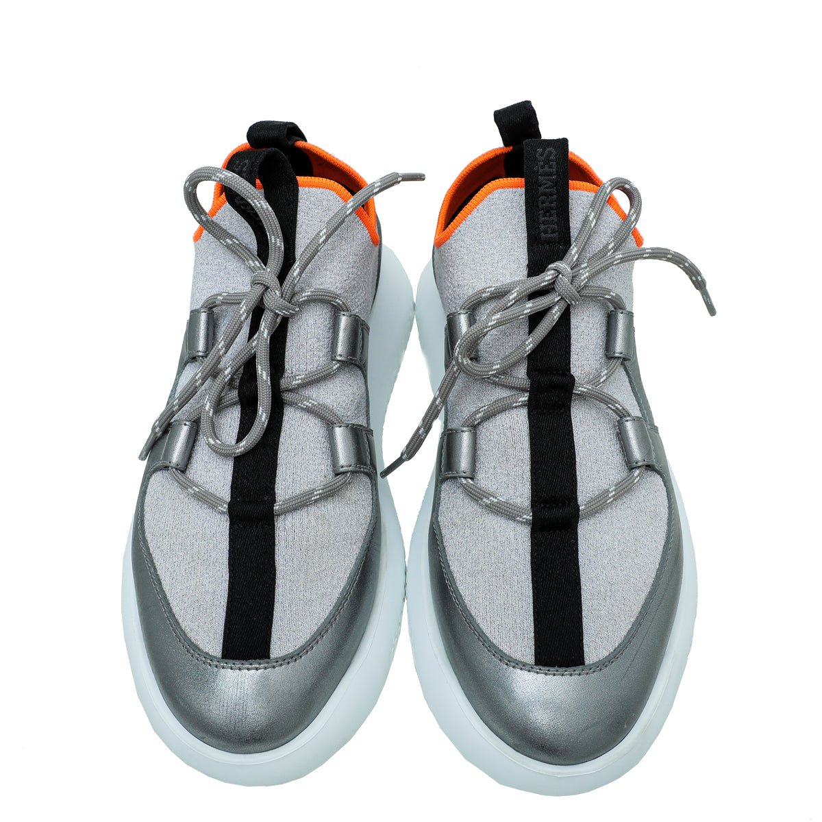 Hermes Metallic Silver Multicolor Duel Sneakers 36