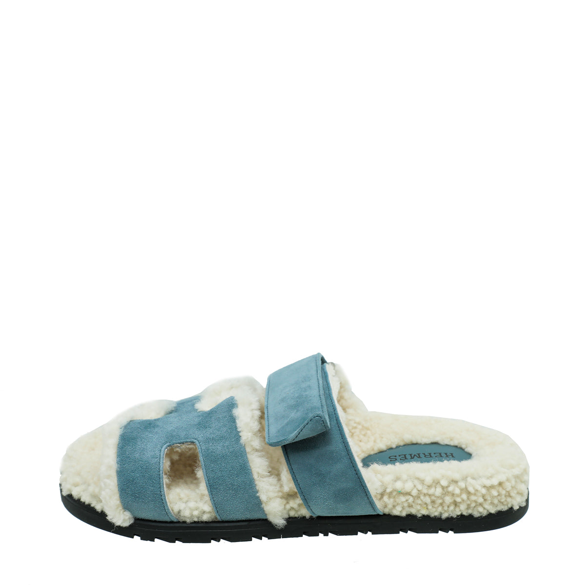 Hermes Bleu Pinède Écru Suede Wool Chypre Sandals 37