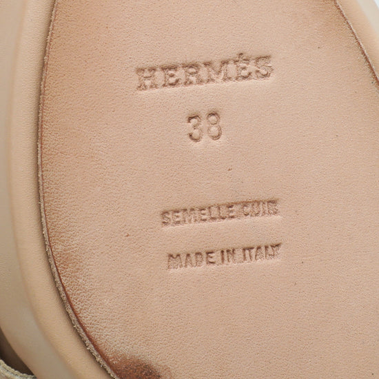 Hermes Beige Cross Strappy Platform Sandal 38