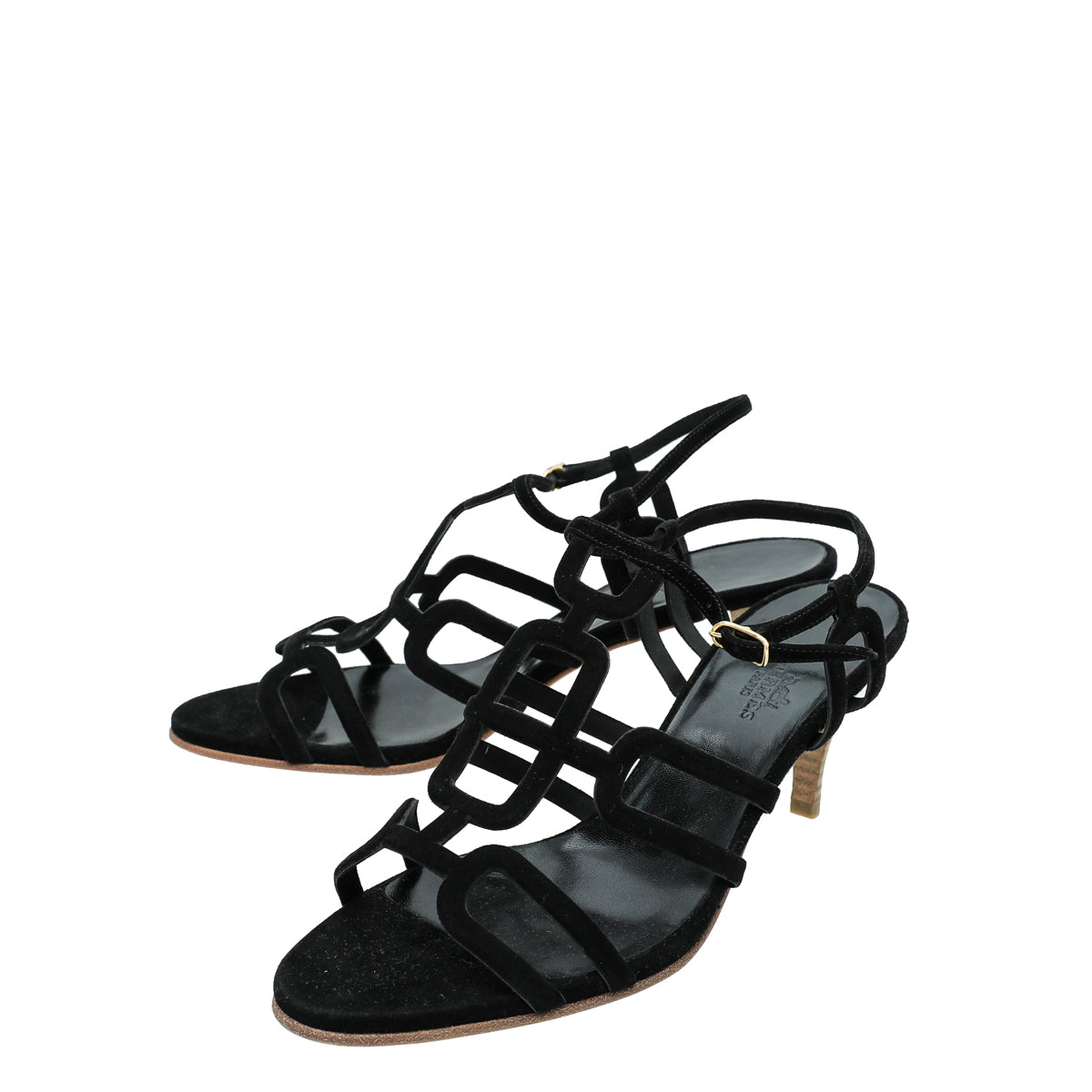 Hermes Noir Suede Cut Out Sandal 38.5-Hermes-THE CLOSET