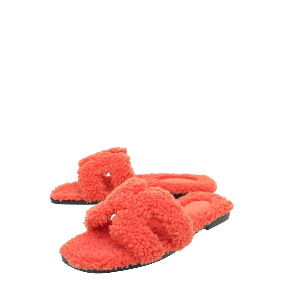 Hermes Orange Oran Woolskin Sandal 37-Hermes-THE CLOSET