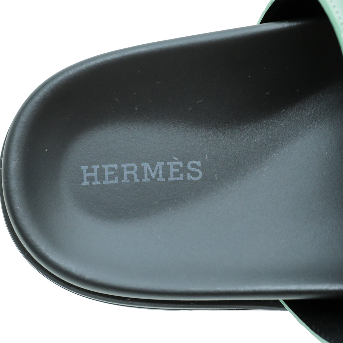 Hermes Vert D'Eau Matte Alligator Chypre Sandals 38