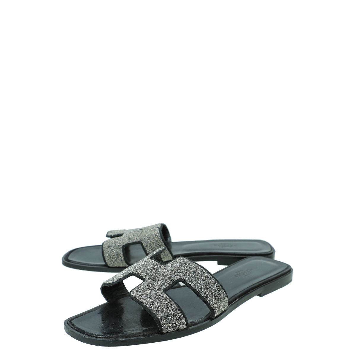 Hermes Noir Oran Goatskin Crystal Detail Sandal 40-Hermes-THE CLOSET