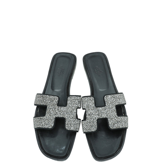 Hermes Noir Oran Goatskin Crystal Detail Sandal 40