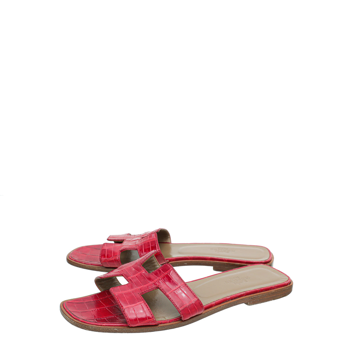 Hermes Rouge Crocodile Oran Patent Sandal 37-Hermes-THE CLOSET