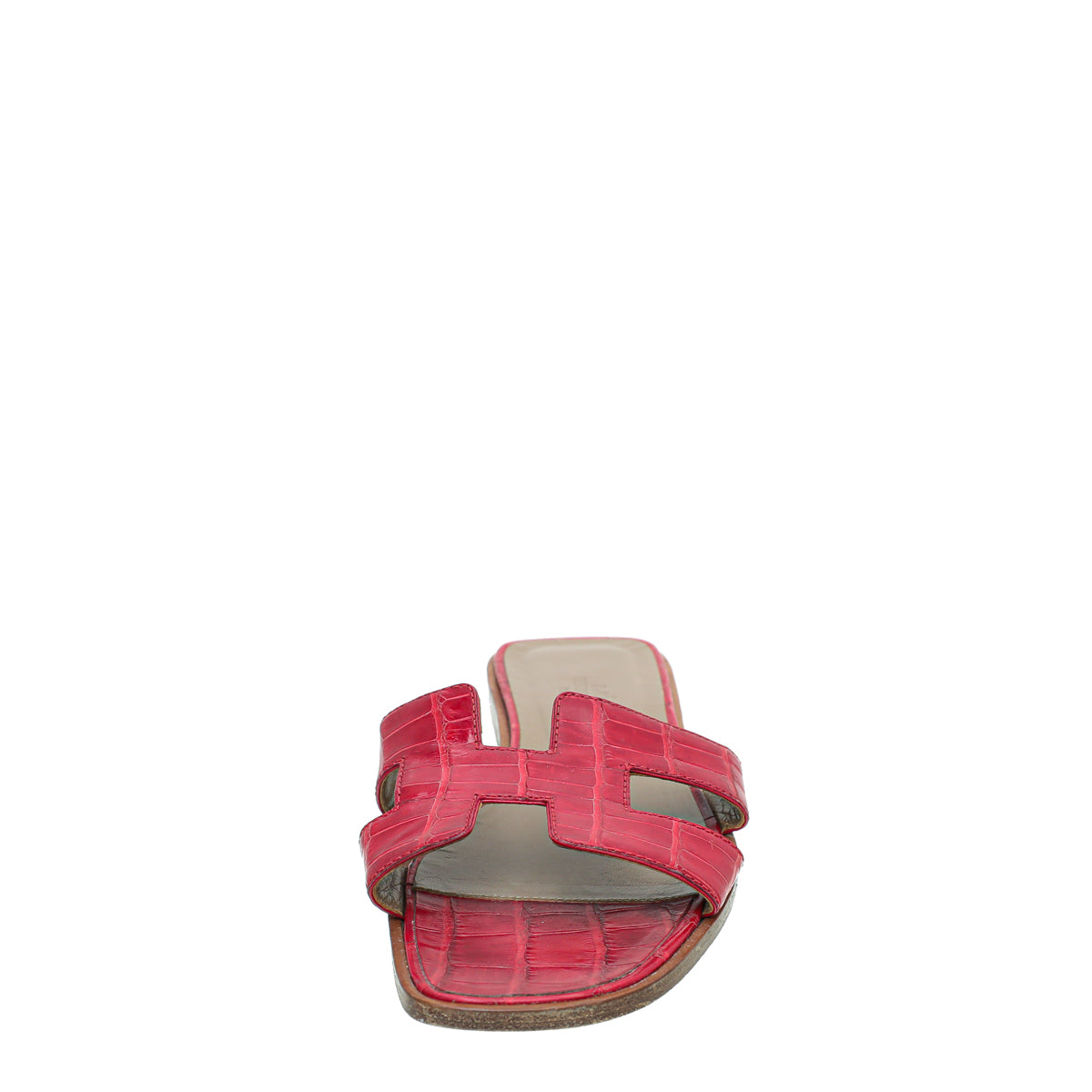 Hermes Rouge Crocodile Oran Patent Sandal 37-Hermes-THE CLOSET
