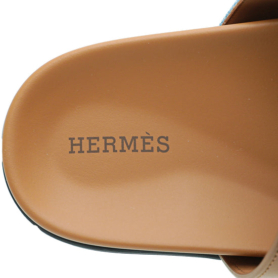 Hermes Bicolor Denim Chypre Sandal 37