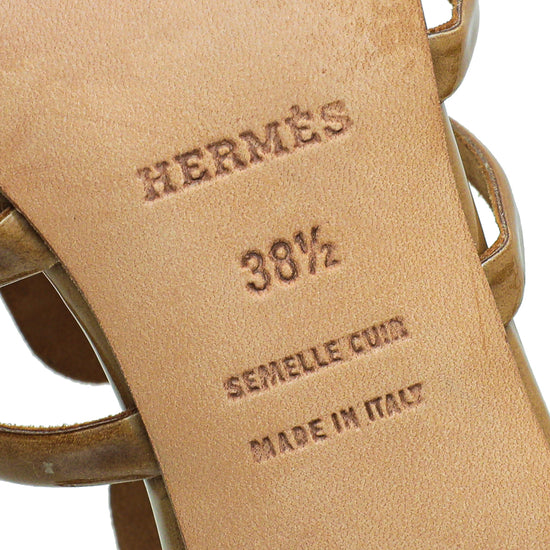 Hermes Beige Brown Cut Out Sandal 38.5