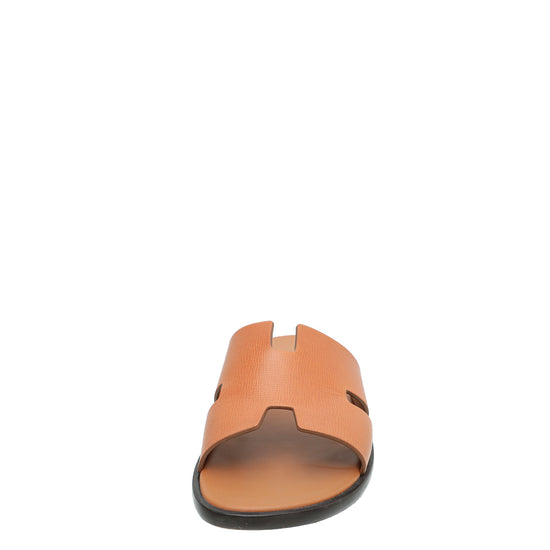 Hermes Light Orange Ostrich Leather Izmir Flat Slides Size 44.5 Hermes